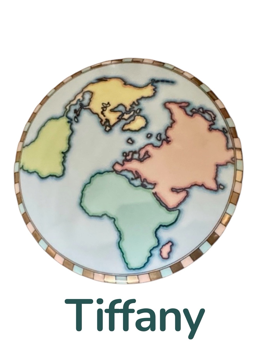 TIFFANY World Map Trinket Box Container-w/ Lid -Pastel Blue, Pink, Green